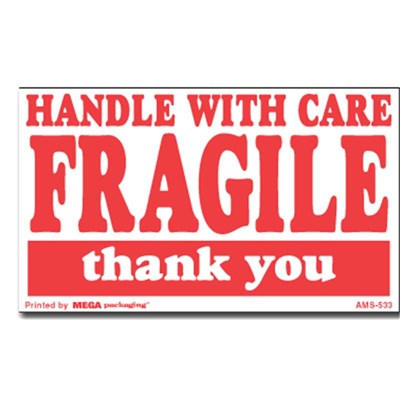 3x5 Handle With Care - Fragile - Thank