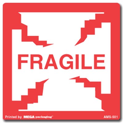 FRAGILE Label 4x4 White/Red 500/rl