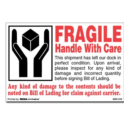 Fragile Handle With Care Two Hand 4x6